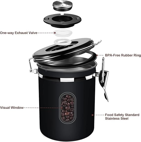 ROCKY&CHAO Pot à Café Hermétique en Acier Inoxydable noir